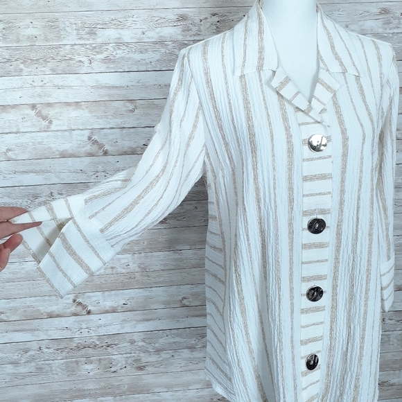 JM Collection Woven Top M Striped Button Up 722 - Picture 2 of 6